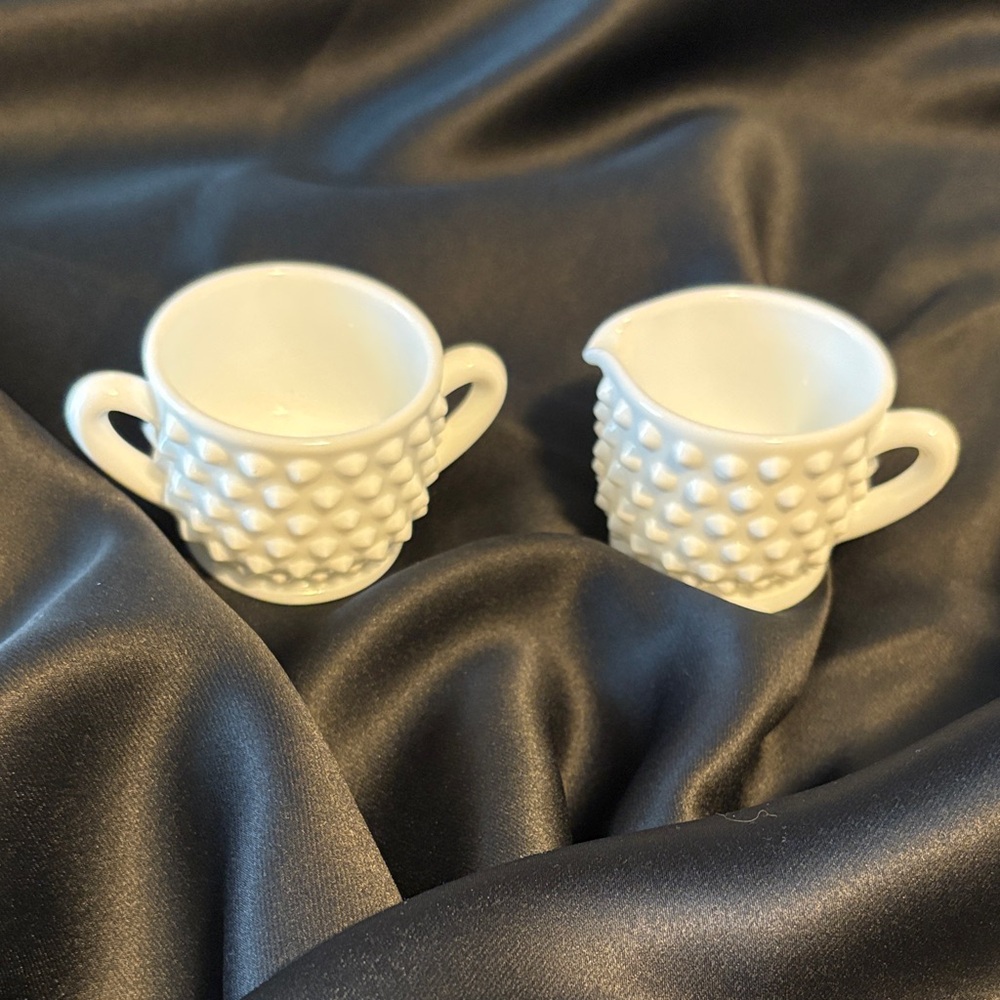 Fenton Hobnail Milk Glass Cream and Sugar Set